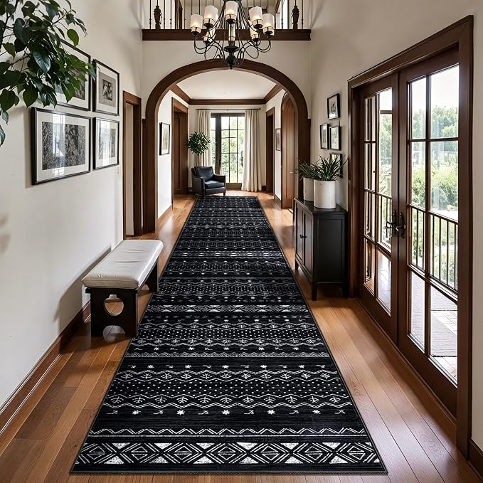 SERISSA Hallway Runner Rug, Soft Low-Pile Boho Geometric Indoor Long Carpet