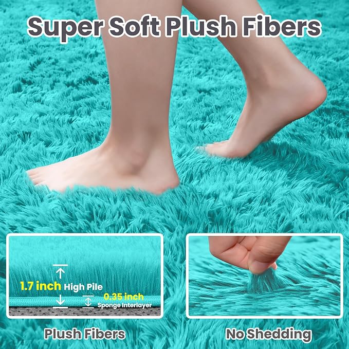 6x9 Area Rugs for Living Room Rug: Soft Fluffy Shag Teal Blue Rugs for Bedroom
