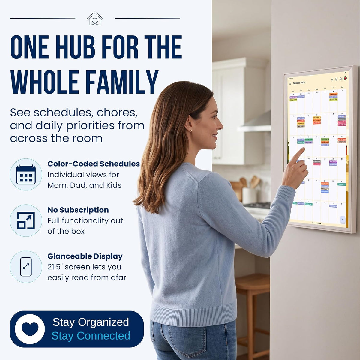 21.5" Smart Hub Digital Calendar Touch Screen, No Subscription, Google Play