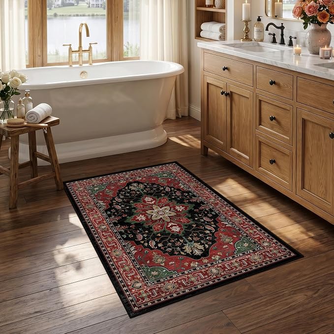 RELEANY Area Rugs Small 2'6"x4' Washable Non-Slip, Floral Vintage Distress