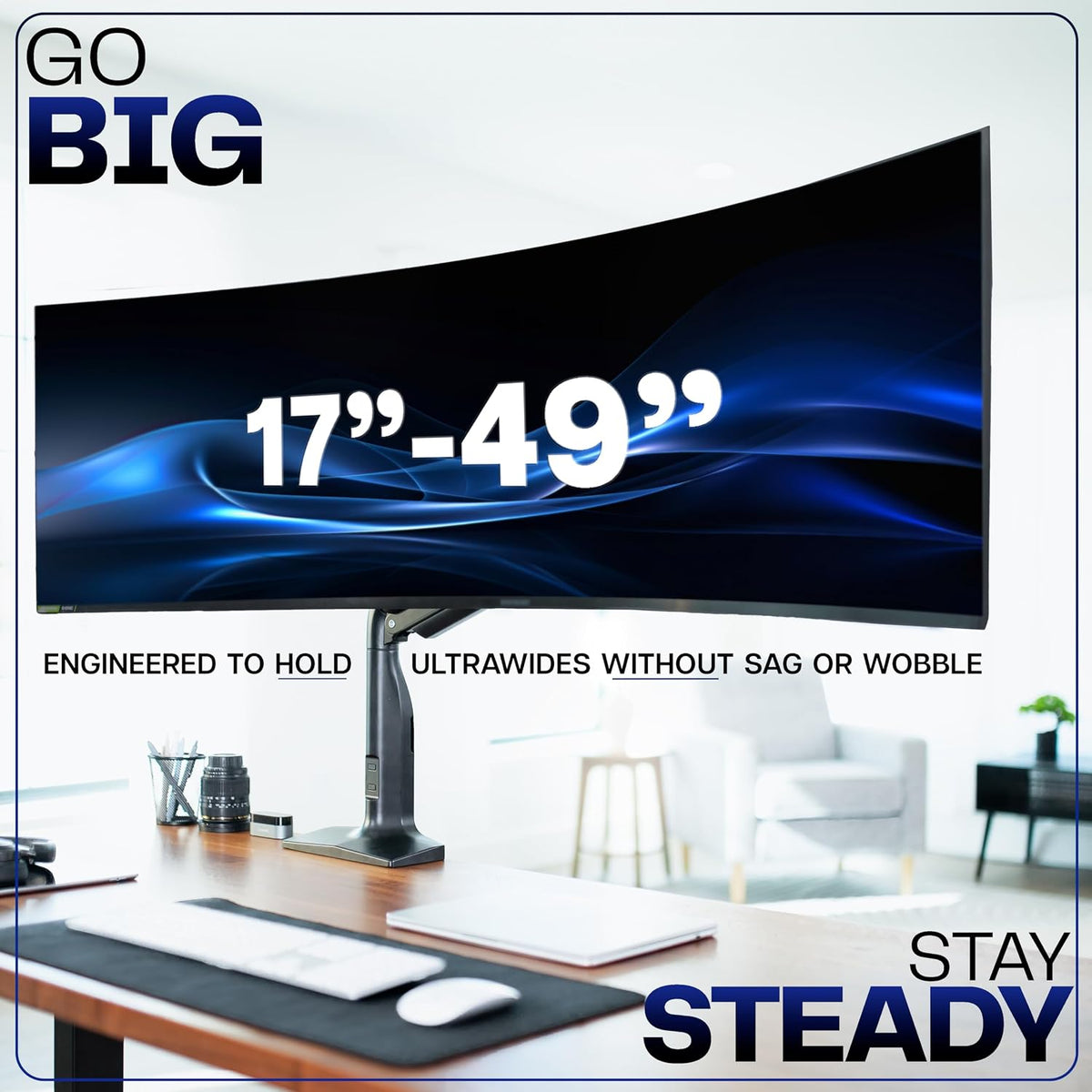 VIVO Aluminum Ultrawide Monitor Stand, Classic, Fits up to 49 inch Computer Screens, Single Articulating Pneumatic Arm, C-Clamp and Grommet Desk Mount, Max VESA 200x100, Black, STAND-V100H