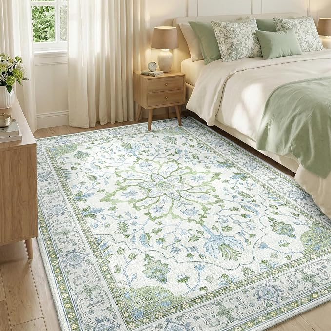 RELEANY Area Rugs 5'x8' Washable Non-Slip, Floral Vintage Distress Medallion