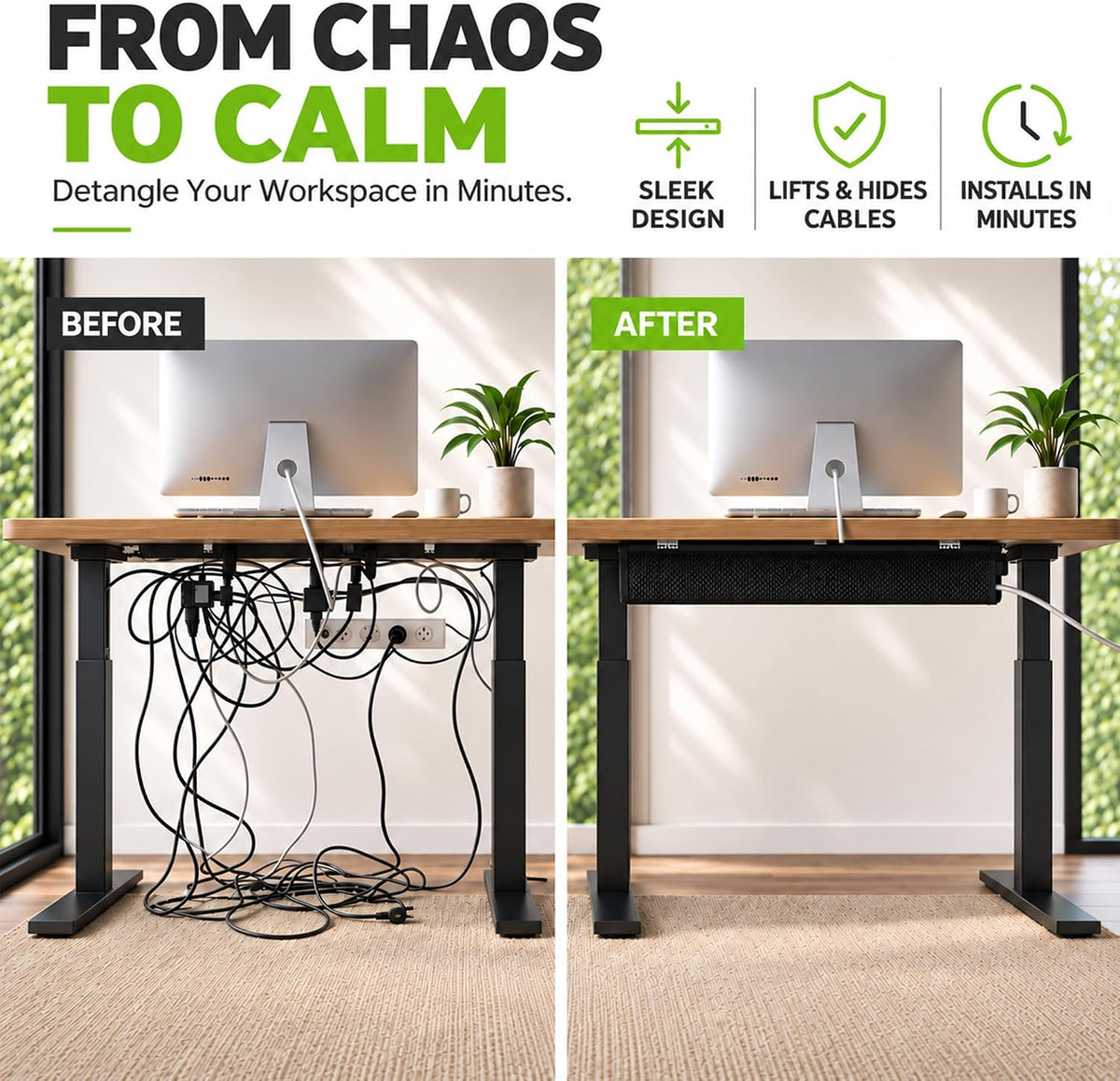 Perfect POSTURE Mesh Cable Management Tray Under Desk Cord Organizer - 38"