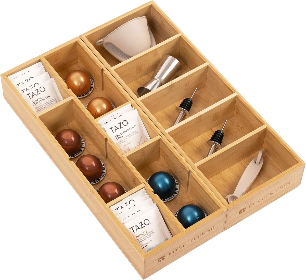 KitchenEdge Utensil & Tea Bag Drawer Organizer, Bamboo