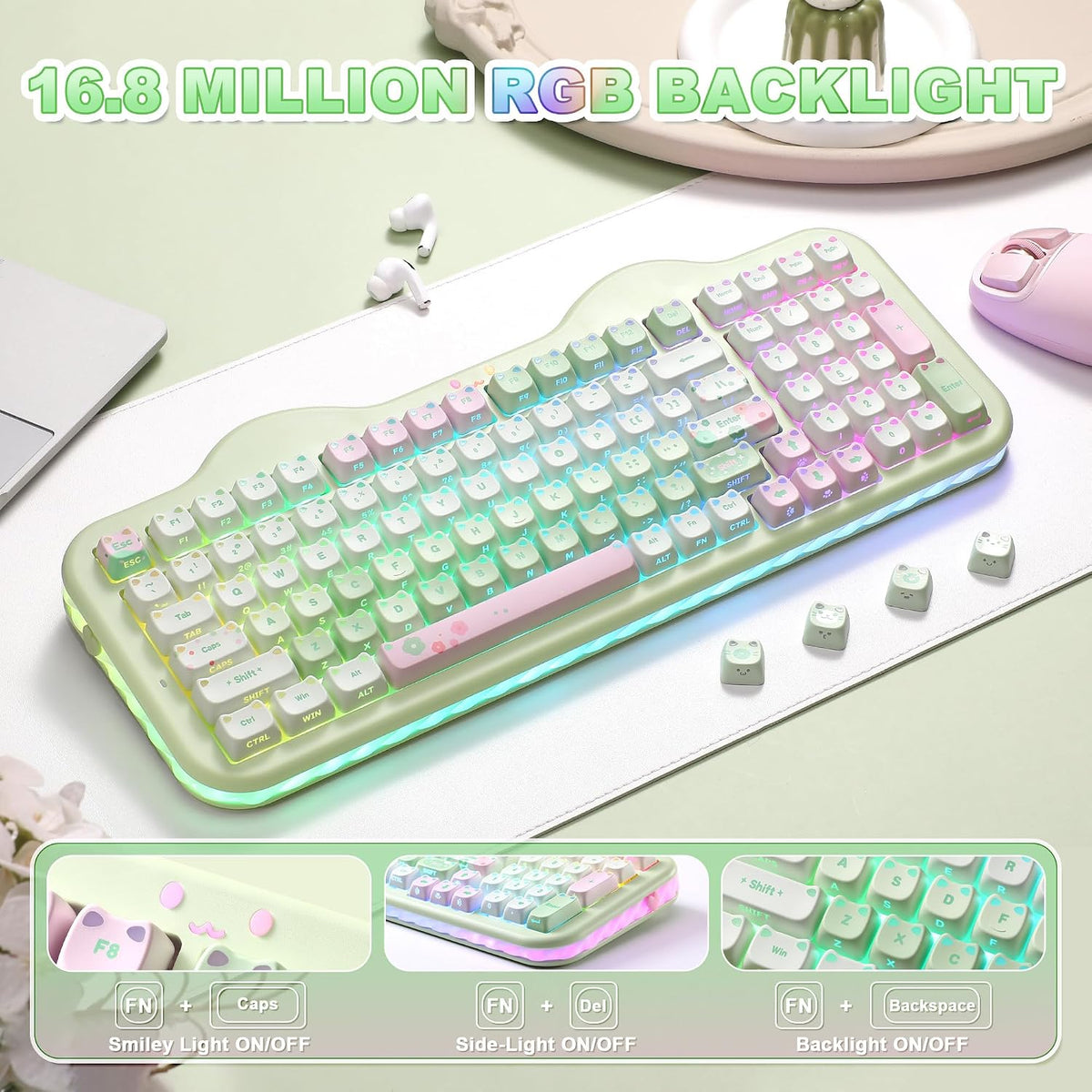 YUNZII C98 Cute Wireless Mechanical Keyboard(Green Mao, Candy Switch)