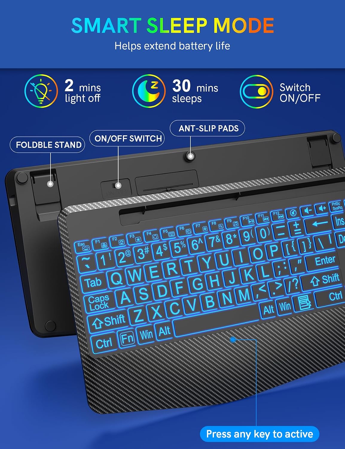 Wireless Keyboard, 7 Colored Backlits, Wrist Rest, Phone Holder-Large Print