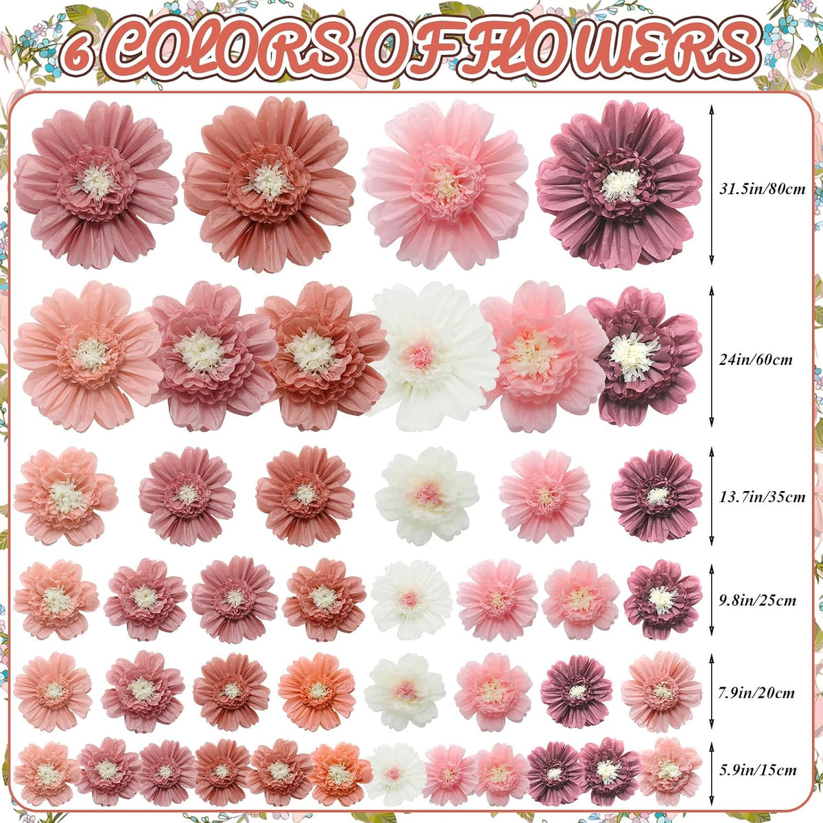 Giegxin 44 Pcs Boho Giant Paper Flowers for Wall Decor Artificial Flowers