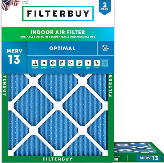 Filterbuy 16x21x1 Air Filter MERV 13 Optimal Smoke & Allergy Defense,