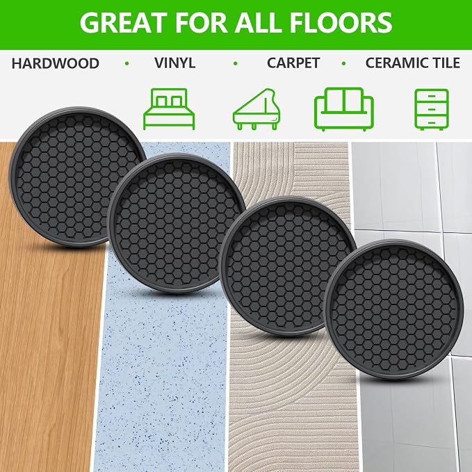 Non Slip Furniture Pads- 3"x3" Round Anti Skid Caster Cups Furniture Coasters