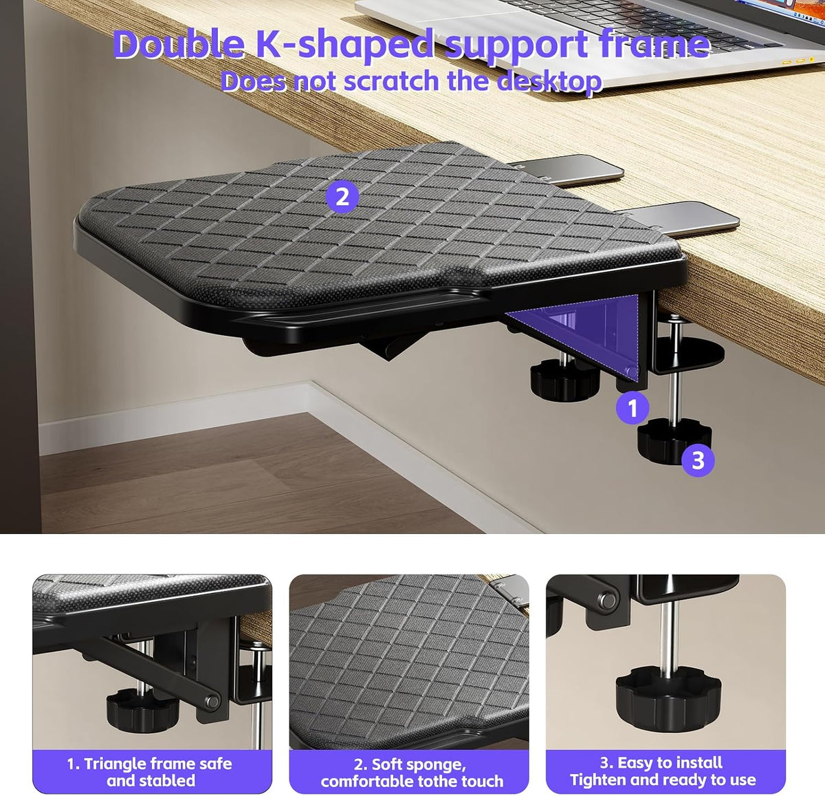 CABTE Arm Rest for Desk, 90°Foldable Computer Wrist Rest Shelf