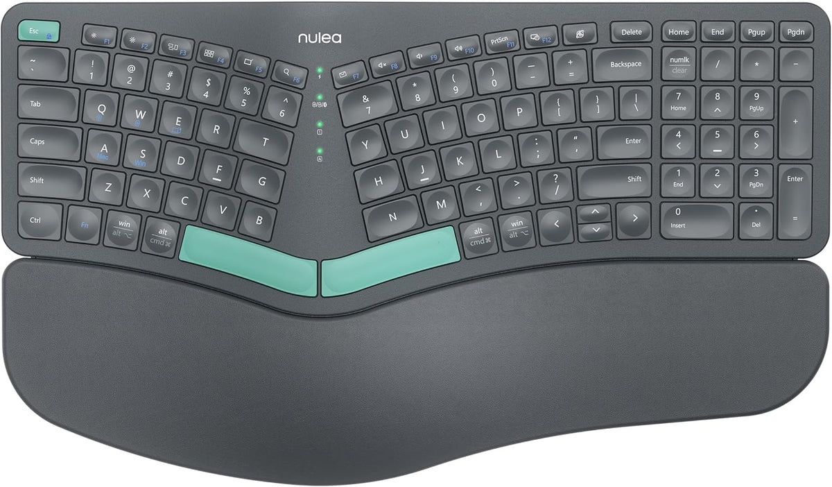 Nulea Ergonomic Split Keyboard Wireless Cushioned Wrist Rest Rechargeable