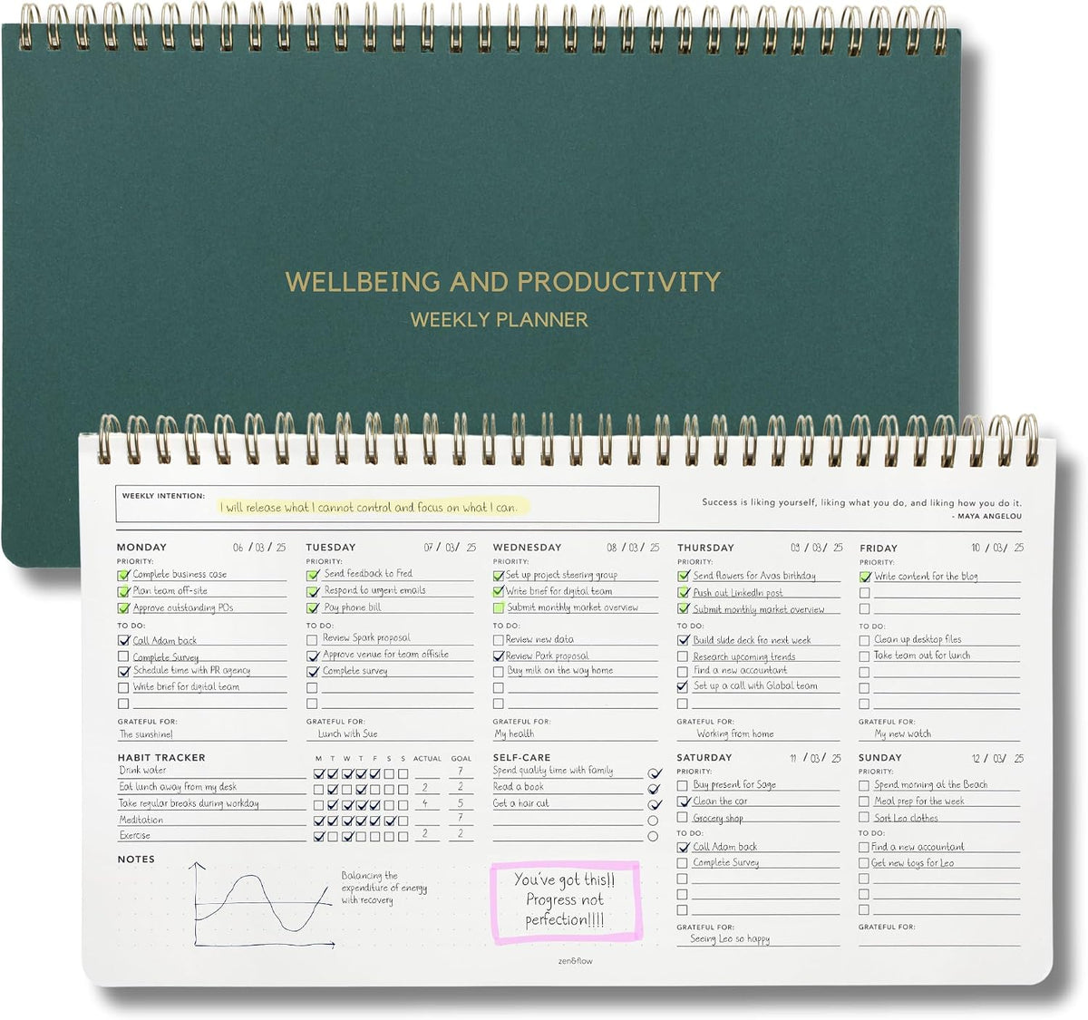 Zen & Flow - Undated Weekly Planner, Dashboard Desk Pad, To Do List Notepad, Productivity, Habit Tracker, Desk Notepad, Dashboard Planner