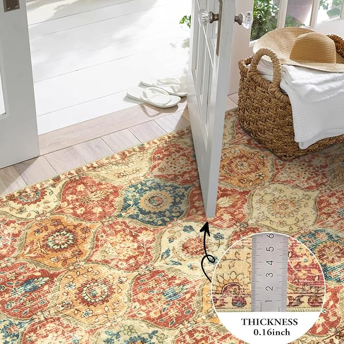 Lahome Moroccan Trellis Washable Round Area Rug, Round Rug 5ft Soft Non-Slip