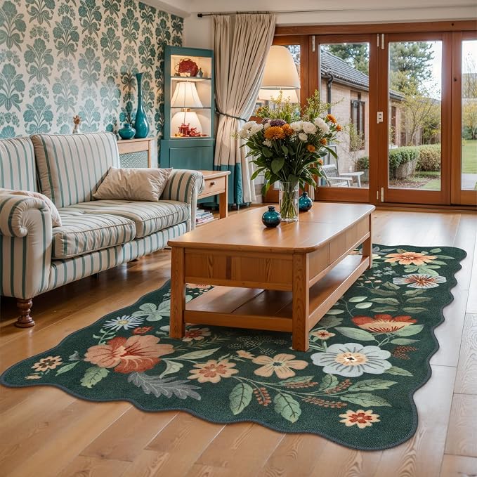 Lahome Floral Washable Rug- 4x6ft Green Bedroom Girls Ultra-Thin Soft Living