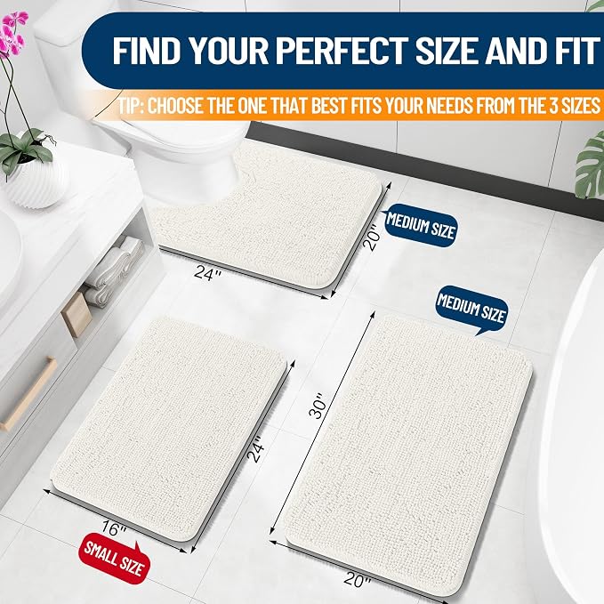 OLANLY Small Bathroom Rugs 24x16, Extra Soft Absorbent Chenille Bath Rugs