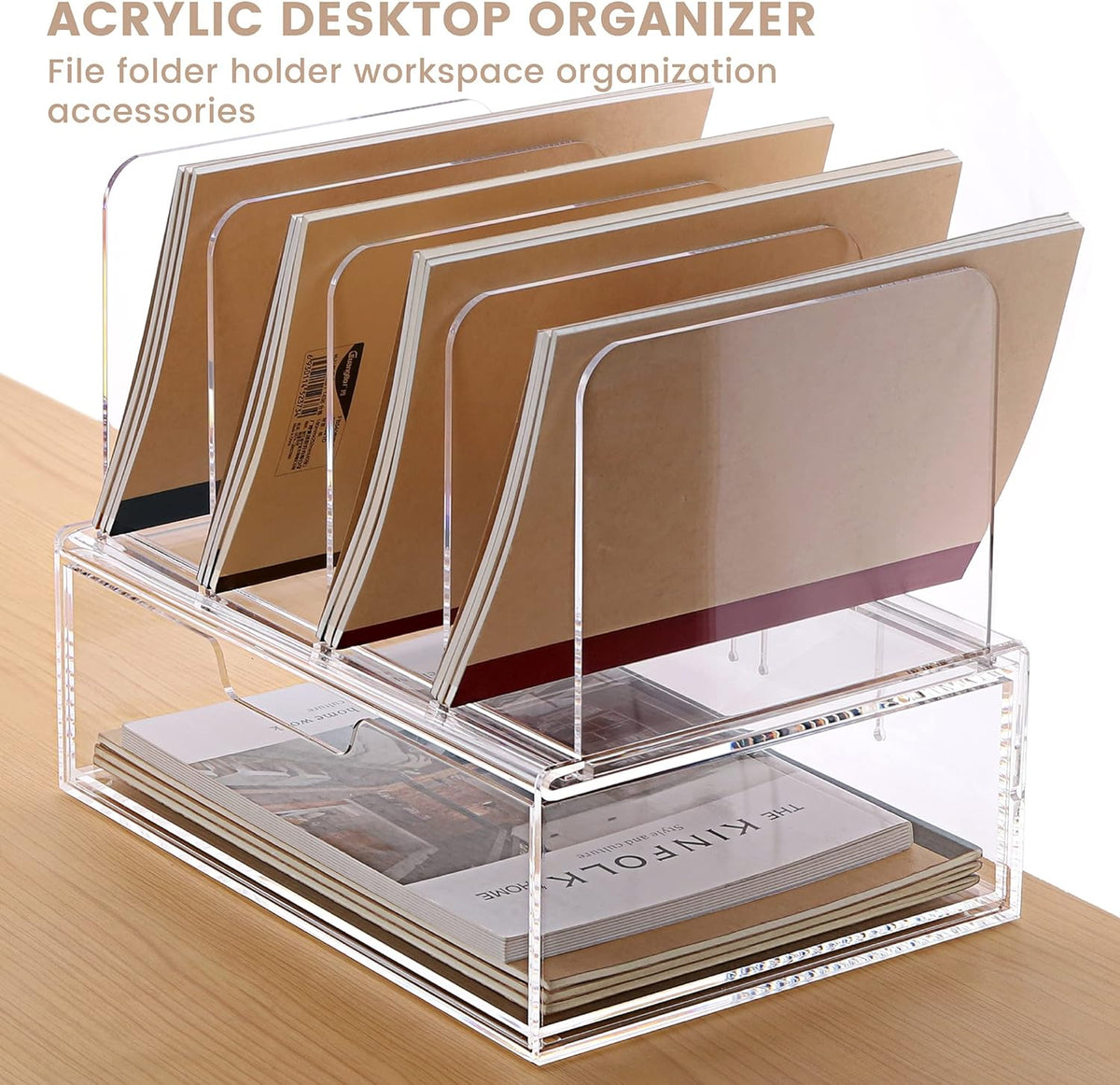 HeZone Desk Organizers and Accessories, Acrylic Desk Organizer with Drawer, Office Supplies Organization Storage, Clear Acrylic File Organizer for Desk - 1 Pack
