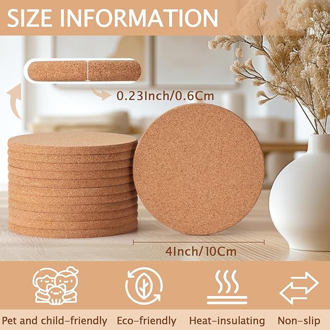 160 PCS Cork Coasters for Laser Engraving, Thick Absorbent Blank Coasters | 4