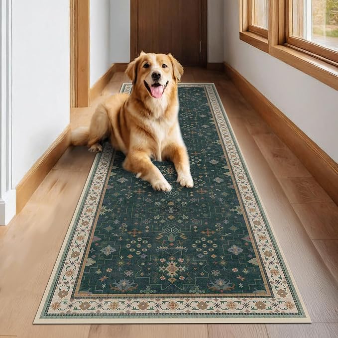 Hazo Haus Dark Green 2x8 Non Slip Kitchen Runner Rugs