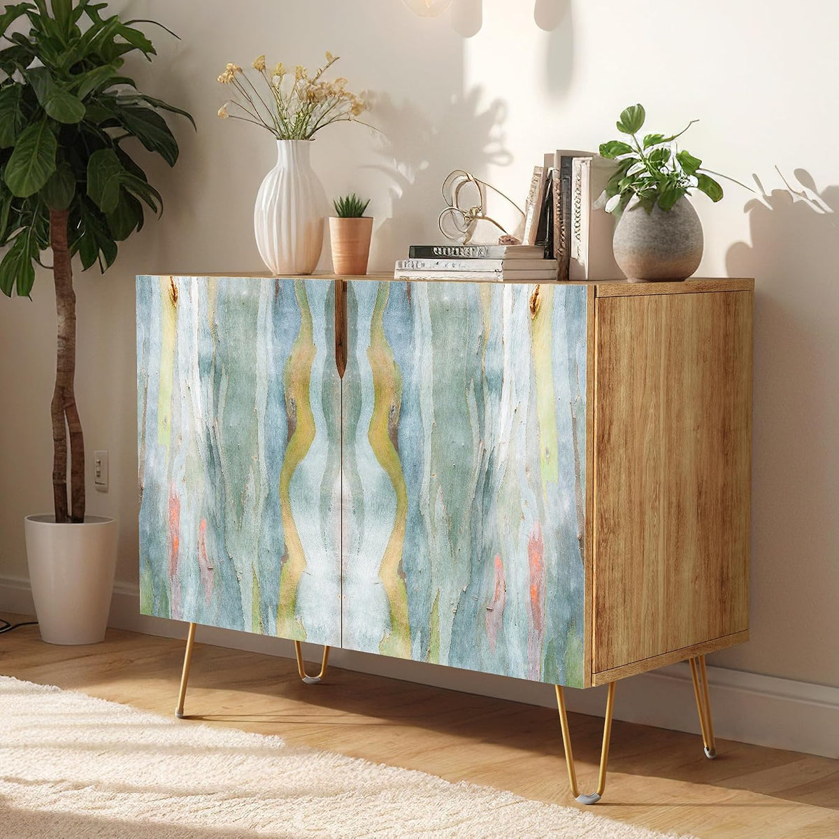 SIGNWIN Sideboard Buffet Cabinet, Kitchen Storage Cabinet with 2 Doors, Vibrant Blue Colorful Marble Pattern, Cupboard Console Table for Dining Room - 35" L x 18" W x 29" H