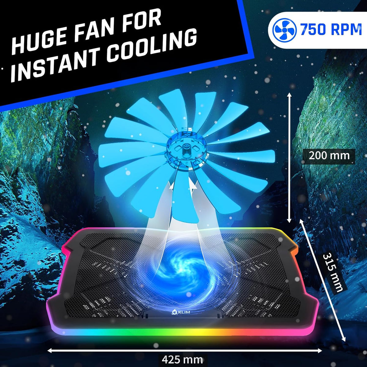 Ultimate RGB Laptop Cooling Pad with LED Rim, USB Powered, Up to 17 Inch