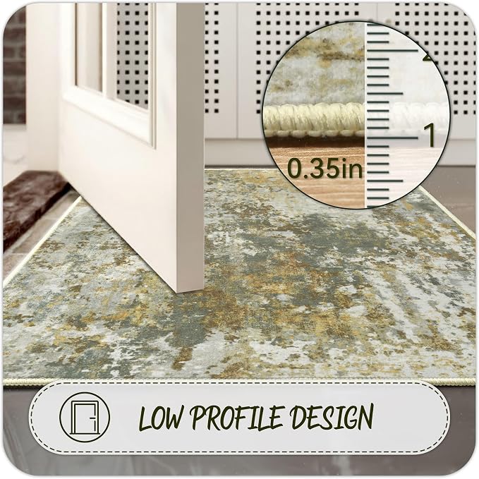 Entryway Rug 2x3 Green Door Mat Indoor Entrance 24x36, Washable Small Throw Rugs