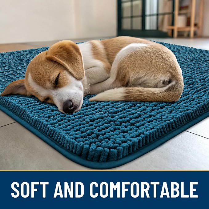 Smiry Dog Door Mat for Muddy Paws 34x21, Absorbent Dirt Trapper, Non-Slip