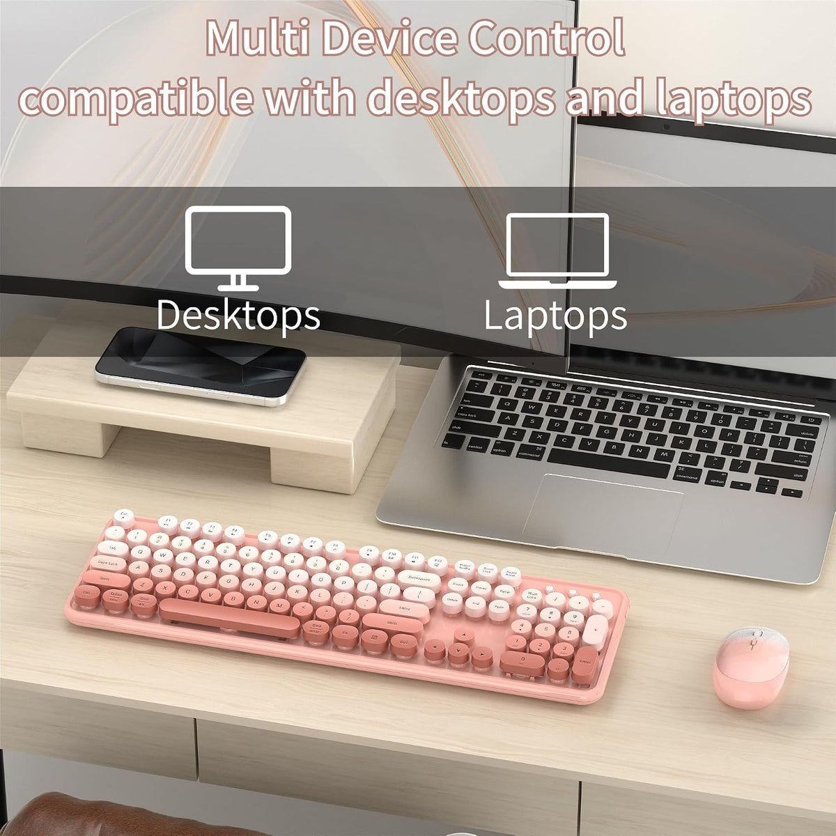 Colorful Wireless Computer Keyboard and Mouse, Peach Gradient