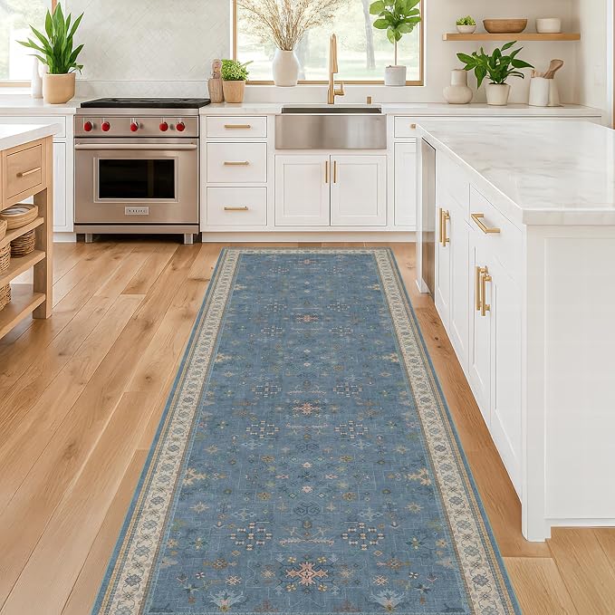 Hazo Haus Non Slip 10ft Long Hallway Runner Rug Blue