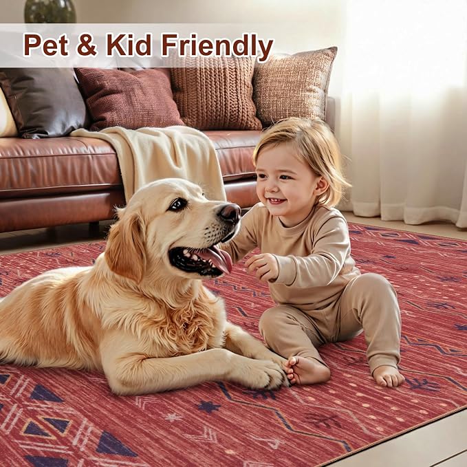 SERISSA 2x3 Rugs for Entryway, Washable Non-Slip Red Ochre Small Area Rug