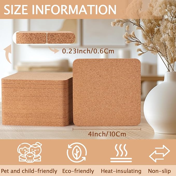 160 PCS Cork Coasters for Laser Engraving, Thick Absorbent Blank Coasters | 4