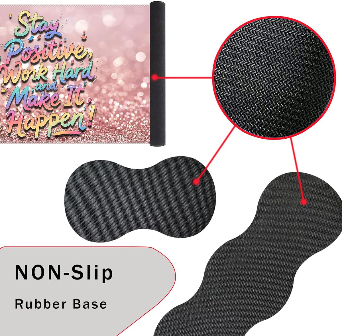 Keyboard Wrist Rest and Mouse Pad with Wrist Support Set Ergonomic Coaster,Memory Foam,Easy Typing Pain Relief,XL Desk Mat 31.5"x 11.8",Stay Positive Work Hard and Make It Happen Inspirational Quotes