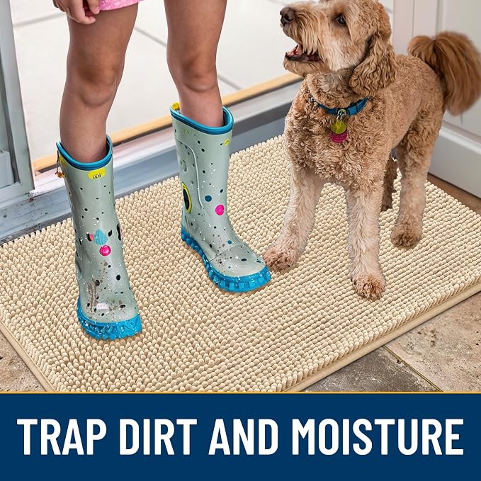 Smiry Dog Door Mat for Muddy Paws 30x17, Absorbent Dirt Trapper, Non-Slip