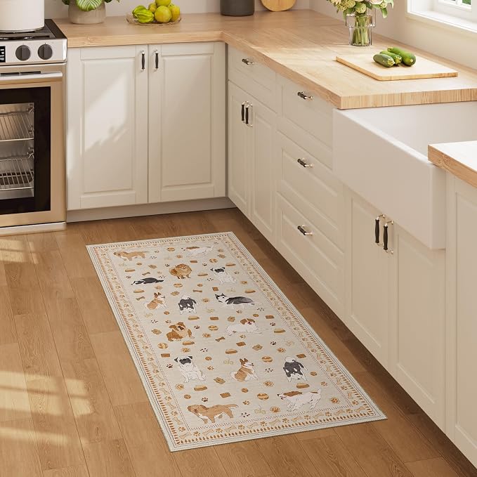 DUKINO 2x4 Runner Rug for Entryway, Animal Dog Print Washable Kitchen Rug