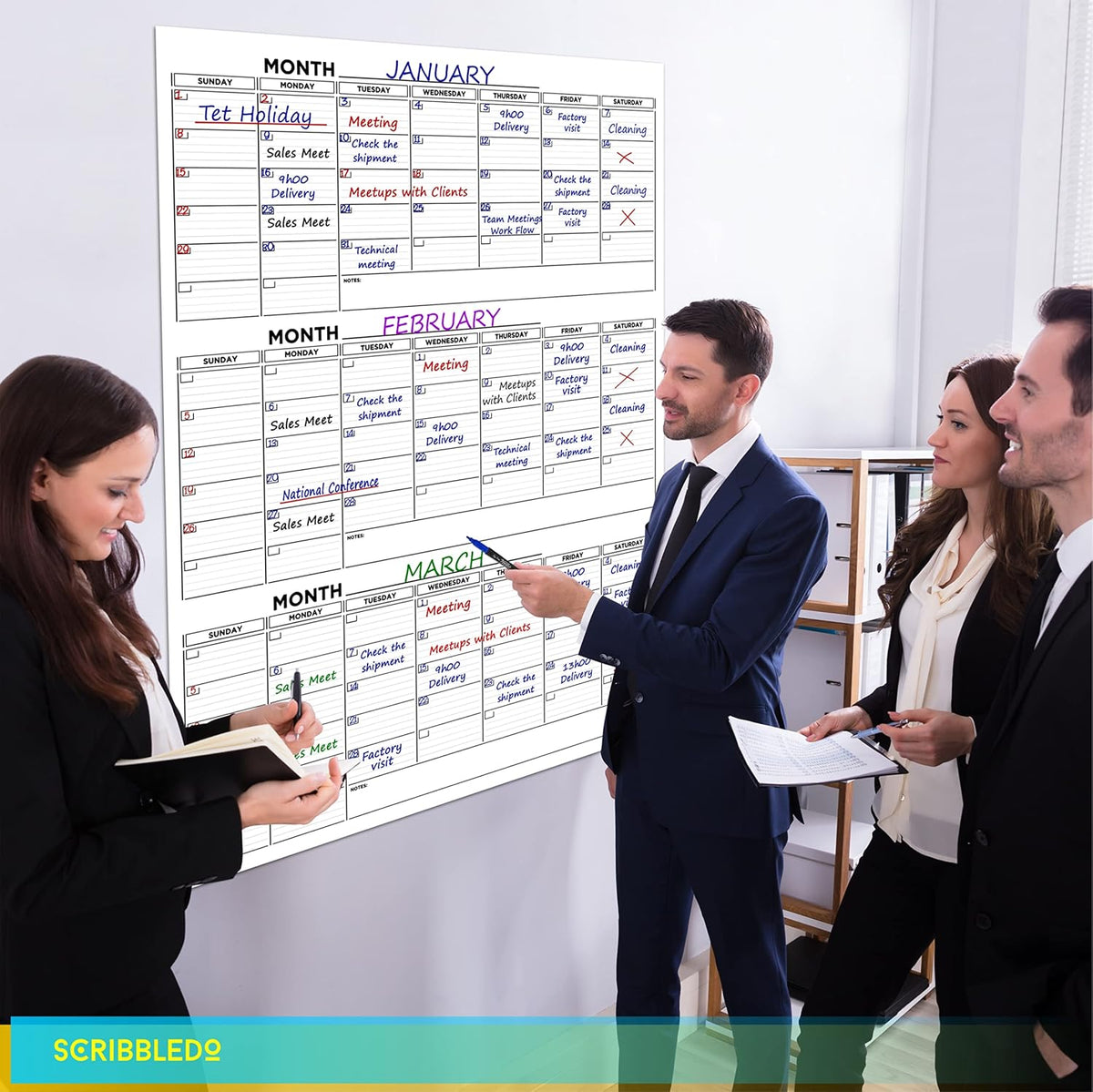 Large 36"x48" Quarterly White Board Calendar Dry Erase Calendar for Wall 3 Month Big Dry Erase Wall Calendar Monthly Dry Erase Board Planner Includes 6 Markers Eraser Push Pins & Mounting Tape