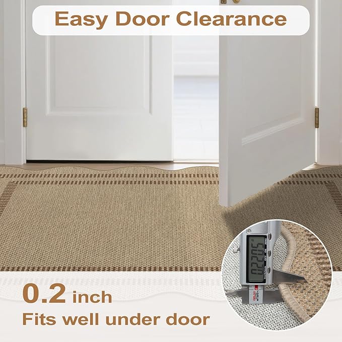 Scalloped Easy Jute 2x6 Kitchen Runner Rug, Washable Rugs