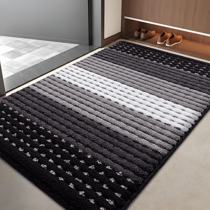 Kitinjoy Indoor Outdoor Door Mat, 40x32 Non-Slip Absorbent Dirt Trapper