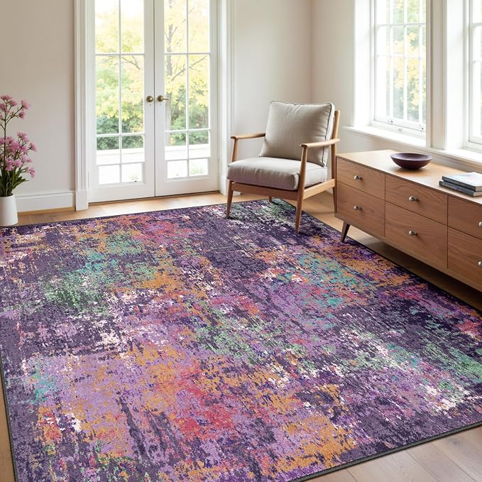 RELEANY Washable Area Rugs Square 8ft Non-Slip Modern Abstract Soft