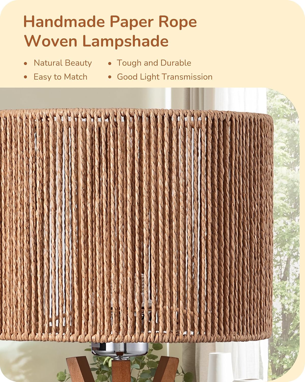 EDISHINE 17.5" Rattan Table Lamp, Handmade Paper Rope Woven Lampshade, E26