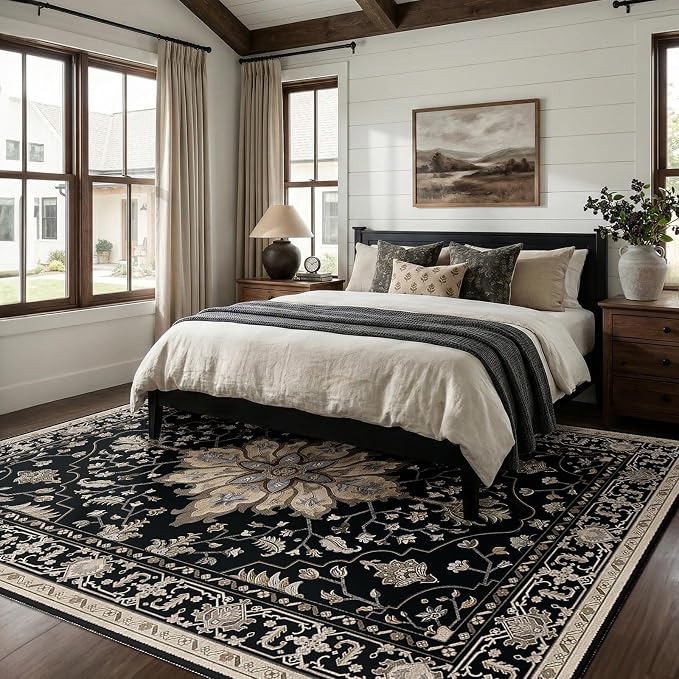 RELEANY Area Rugs 6'x8' Washable Non-Slip, Floral Vintage Distress Medallion