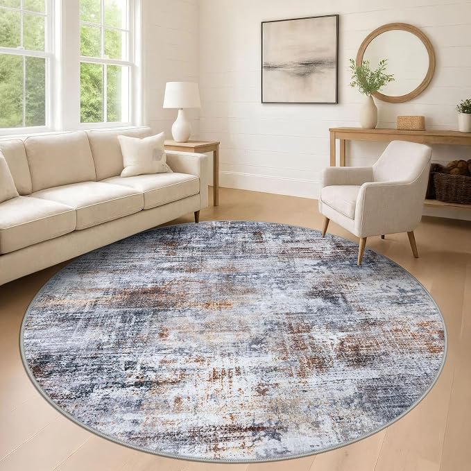 IOHOUZE Abstract Round Area Rug 8 Ft Washable Circle Rugs Large Round Rug Non