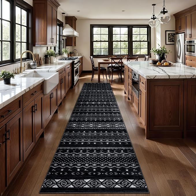 SERISSA Hallway Runner Rug, 2x10 Washable Non-Slip Black and White Runners