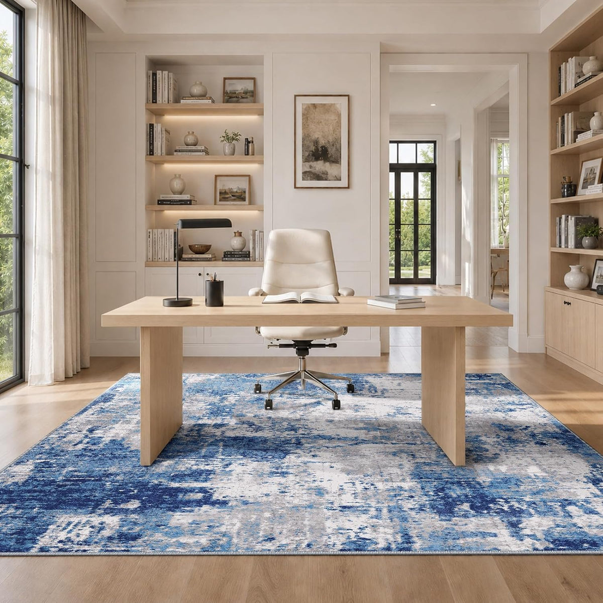 RELEANY Washable 5'x7' Abstract Area Rug for Living Room Blue Gray