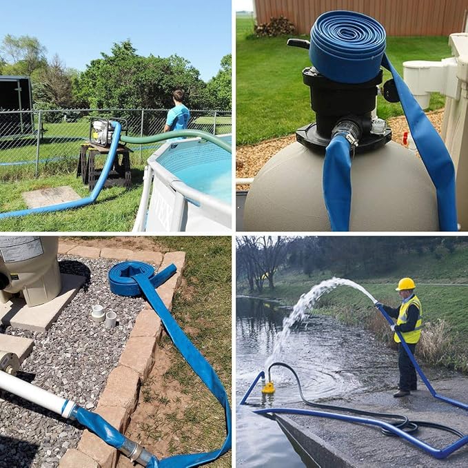1 1/2 IN x 100 FT Pool Backwash Hose, Heavy Duty Flat Discharge Hose, Weather