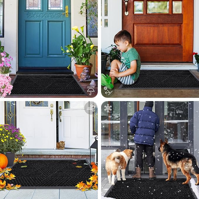 Smiry Front Door Mat Outside Entrance, Heavy Duty Sturdy Natural Rubber Doormat