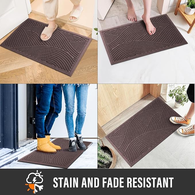 HIYARD Sturdy Front Door Mat, Absorbent Muddy Dirt Resist Welcome Door Mats