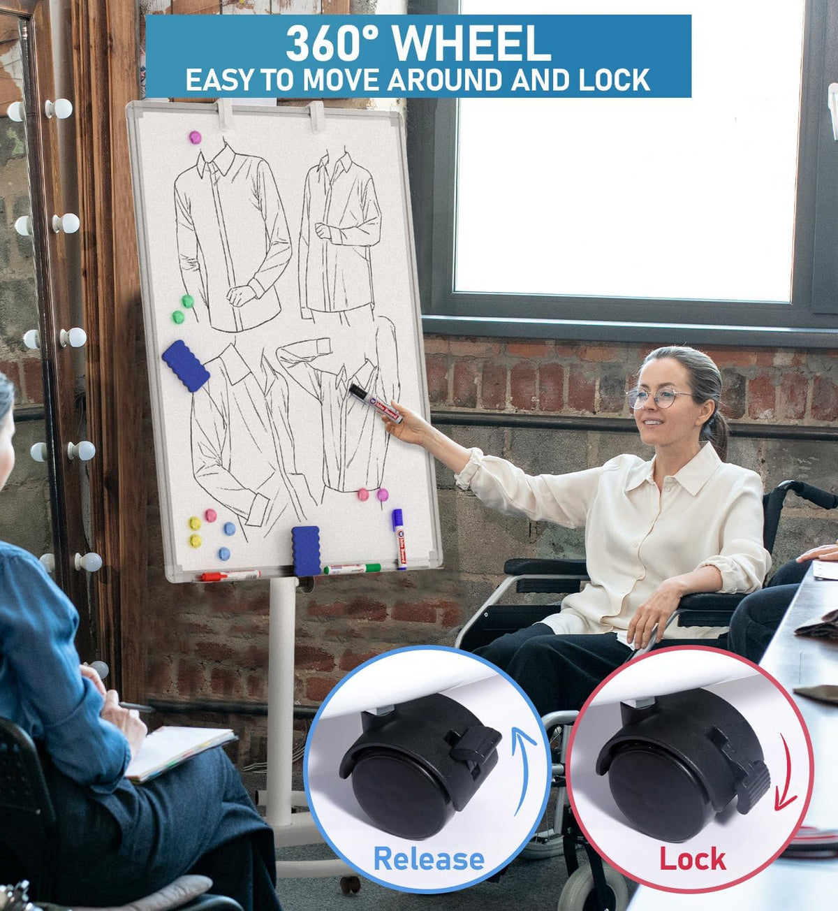 Nicpro Mobile Whiteboard 36"x 24" Magnetic Dry Erase Board, Height Standing
