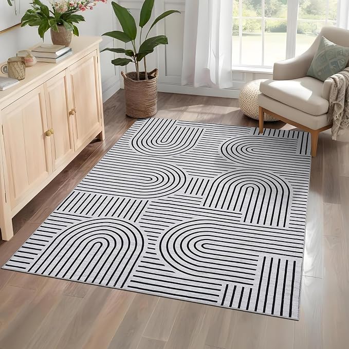 Washable Rug 4x6 Area Rugs for Living Room, Abstract Rug for Bedroom, Soft