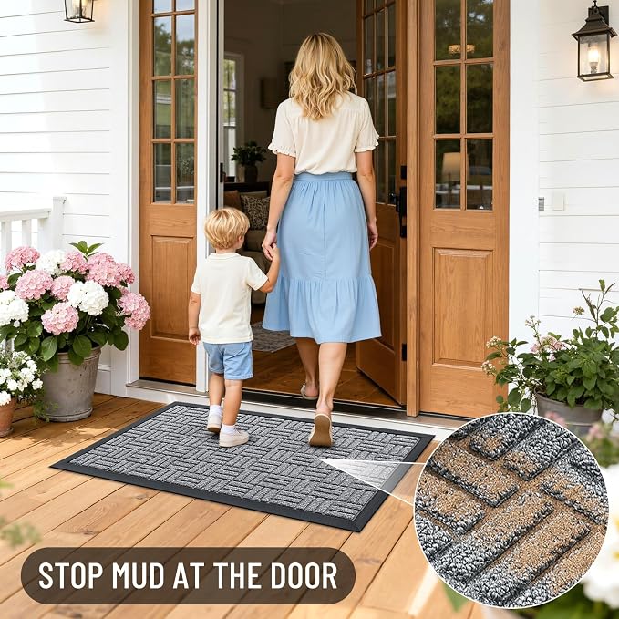 OLANLY Front Door Mat Outside Entrance 47x23, Heavy Duty Sturdy Natural Rubber