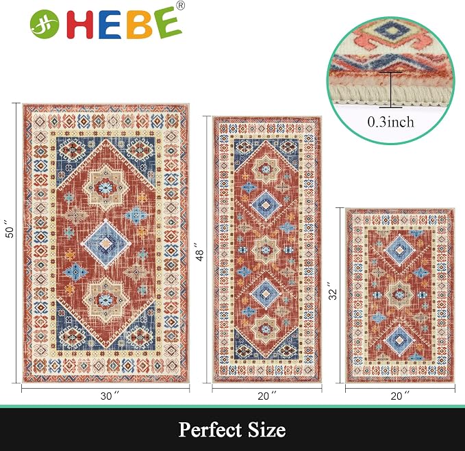 HEBE Boho Kitchen Rug Sets 3 Piece