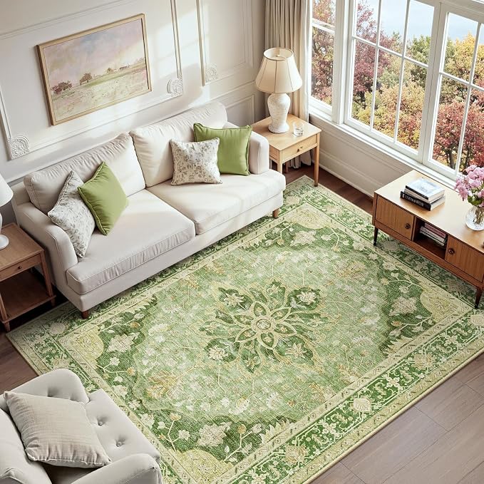 RELEANY Area Rugs 6'x9' Washable Non-Slip, Floral Vintage Distress Medallion